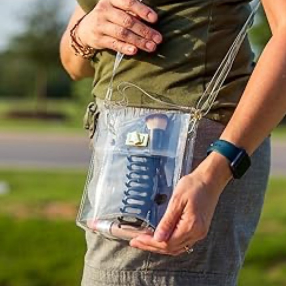 Clear & White Crossbody Bag with Gold Chain Accents Stadium Approved Purse - Picture 8 of 8